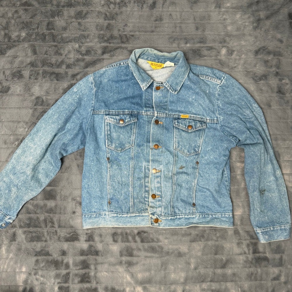 Vintage Rustler Denim Trucker Jacket Mens Large Light Wash Made in USA 79111SW